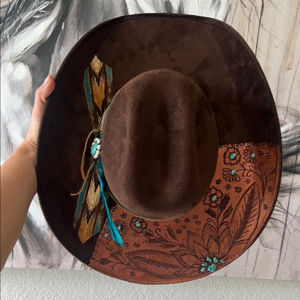 Brown Floral Western Hat